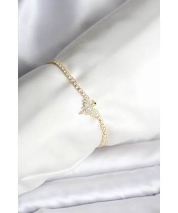 Anka Kuşu Model Zirkon Taşlı Gold Renk Pirinç Su Yolu Kadın Bileklik