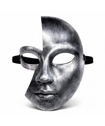 Antik Efektli Gümüş Yarım Yüz Plastik Parti Maskesi