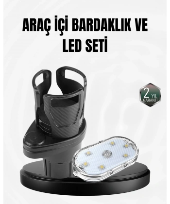Araç İçi Düzen ve Ambiyans Seti Çift Bardak Tutucu + LED Işık