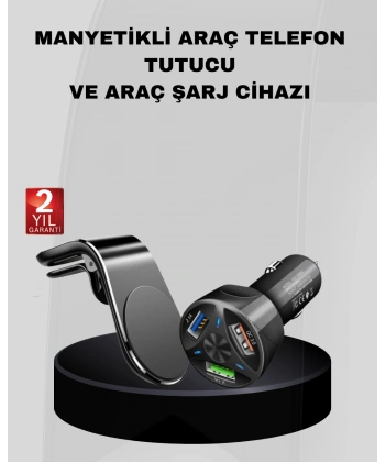 Araç İçi Telefon Tutucu + Quick Charge 3.0 Araç Şarj Cihazı Seti