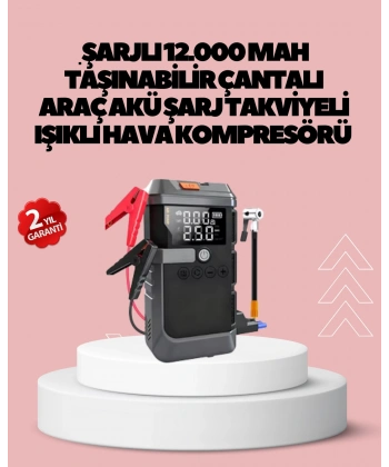 Araç İçin 4 Fonksiyonlu Akü Takviye ve Lastik Şişirme Cihazı