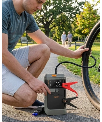 Araç Lastik Basınç Pompası Akü Takviye Powerbank ve SOS Işıklı Çok Fonksiyonlu Cihaz