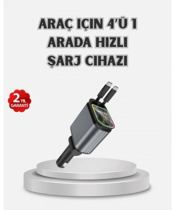 Araç Şarj Cihazı 4 Portlu 66W Hızlı Şarjlı LED Işıklı ve 180° Dönebilir