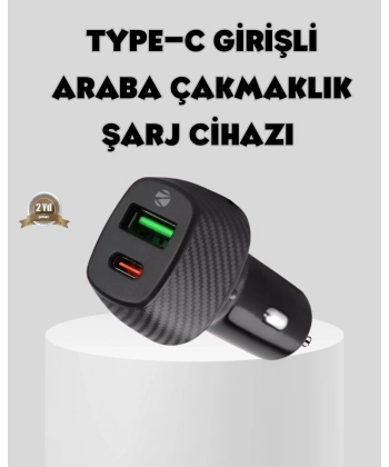 Araç Tipi Hızlı Şarj Adaptörü Type-C PD USB Çift Port Kompakt