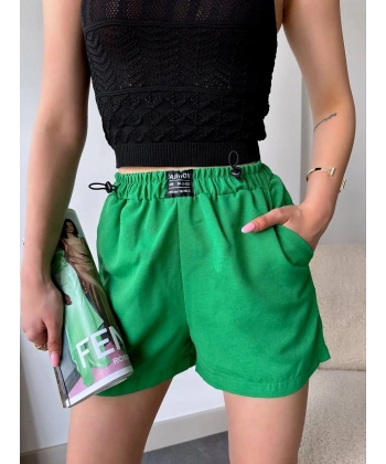 Armalı keten şort yeşil s251003