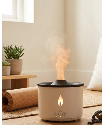 Aromaterapi Difüzörü Alev Efektli LED Işıklı Sessiz Hava Nemlendirici Otomatik Kapanma