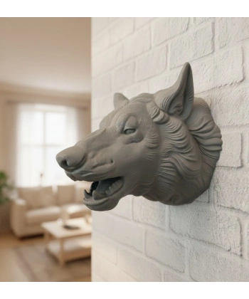 Asılabilir Gri Kurt Heykeli Ev Ofis Duvar Süslemesi Dekoratif