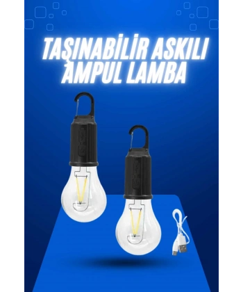 Askılı Kırılmaz Led Işık Kamp Bahçe Lambası Taşınabilir Led Ampul Şarjlı