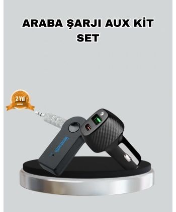 AUX Bluetooth Adaptör ve 38W Hızlı Araç Şarj Cihazı Seti