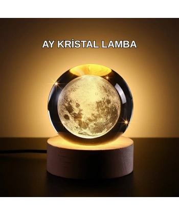 Ay Temalı Kristal Küre Gece Lambası LED Aydınlatmalı Premium Dekor