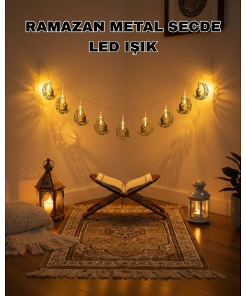 Ay ve Secde Tasarımlı Sıcak Beyaz LED Ramazan Işığı