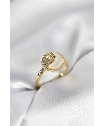Ay Yıldız Model Gold Renk Zirkon Taşlı Kadın Yüzük