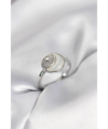 Ay Yıldız Model Gümüş Renk Zirkon Taşlı Kadın Yüzük