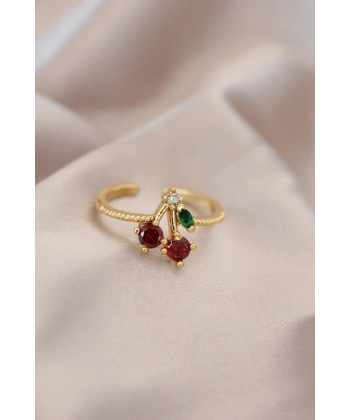 Ayarlamalı Gold Renk Metal Renkli Zirkon Taşlı Kiraz Yüzük