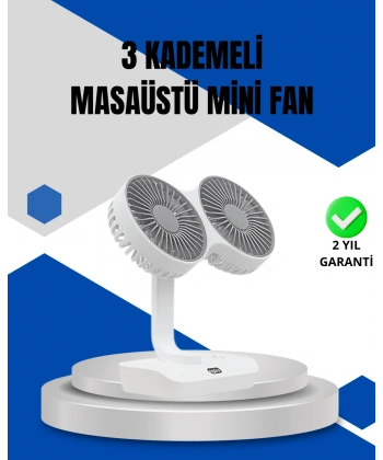 Ayarlanabilir Hızlı Çift Başlıklı Masaüstü Fan – Gece Lambalı Serinletici