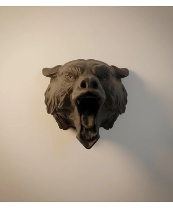 Ayı Tasarım Siyah 3D Duvar Heykeli