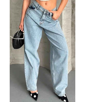 Baggy kar yıkama buz mavi jeans pantolon d2007