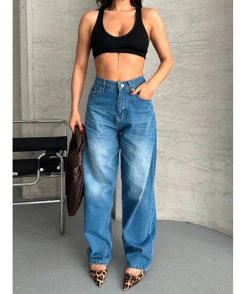 Baggy süper taş bıyık yıkama mavi jeans pantolon d2007