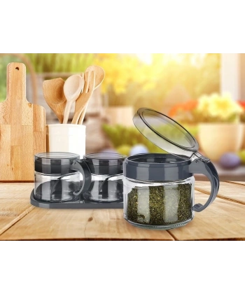 Baharat Seti 3 Adet Kaşıklı Standlı Cam Baharatlık