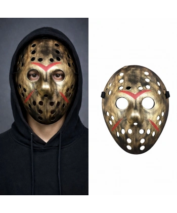 Bakır Renk Kırmızı Çizgili Tam Yüz Hokey Jason Maskesi Hannibal Maskesi