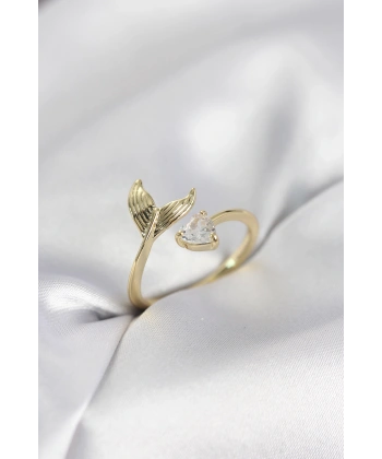 Balık Kuyruğu Model Gold Renk Zirkon Taşlı Kadın Yüzük