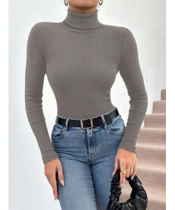 Balıkçı yaka dar kesim kaşkorse kazak gri w3103