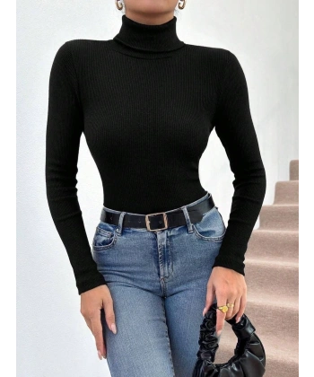 Balıkçı yaka dar kesim kaşkorse kazak siyah w3103