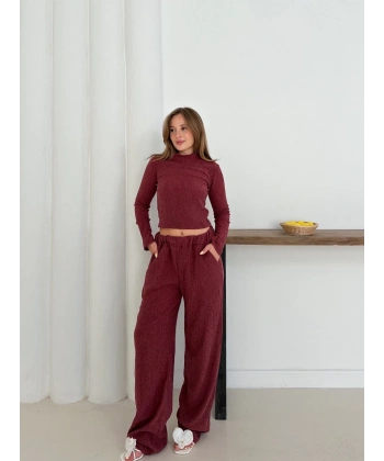 Balıkçı yaka örme takım bordo st265865