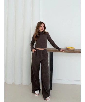 Balıkçı yaka örme takım kahve st265865