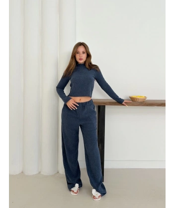 Balıkçı yaka örme takım lacivert st265865