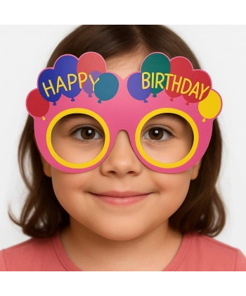 Balon Desenli Karton Doğum Günü Gözlükleri 6 Adet Pembe Renk