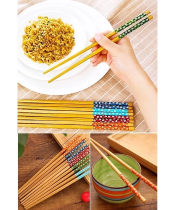Bambu Chopstick Çubuk Yemek Çubuğu Yıkanabilir Tekrar Kullanılabilir (3 Çift- 6 Adet )