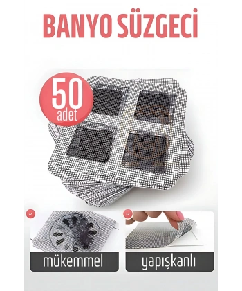 Banyo Gider Süzgeci 50 Adet Yapışkanlı Filtre, 10x10 cm