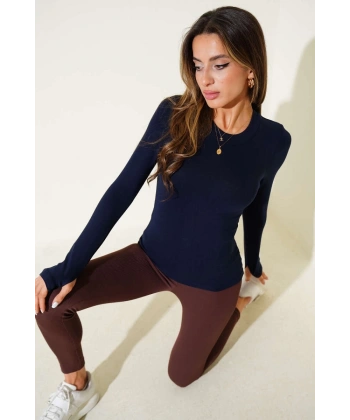 Basic Parmak Geçirme Detaylı Bluz Lacivert T4266
