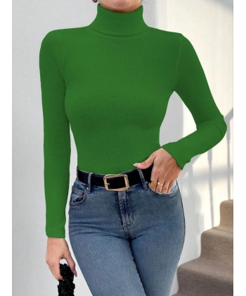 Başıkçı yaka dar kesim kaşkorse kazak yeşil w3103