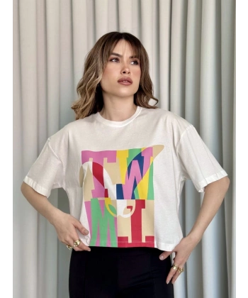 Baskılı crop tişört