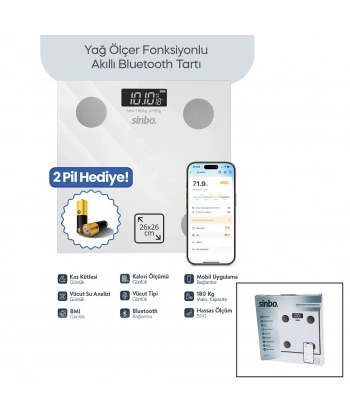 BASKÜL BEYAZ YAĞ ÖLÇER AKILLI BLUETOOTH CAM BASKÜL