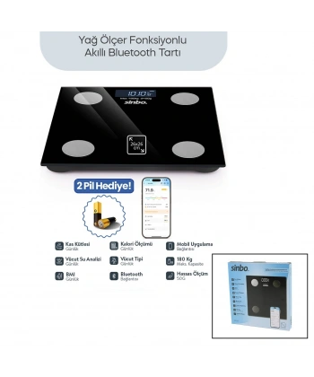 BASKÜL SİYAH YAĞ ÖLÇER AKILLI BLUETOOTH CAM BASKÜL