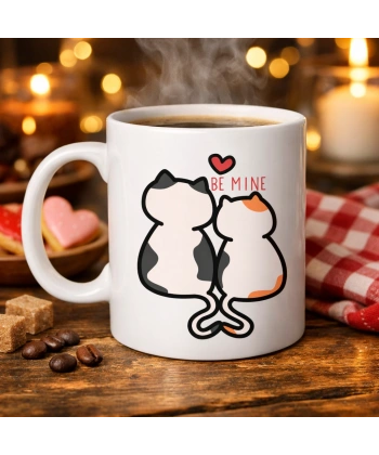 Be Mine Sevimli Kedili Porselen Kupa Model 40 – Aşık Kediler Tasarımlı Sevgiliye Özel Kahve Kupası