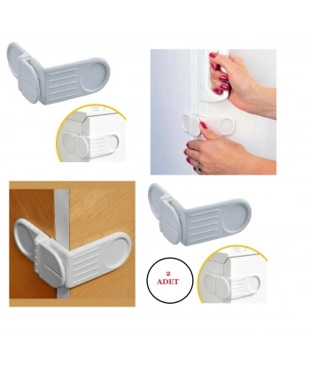 Bebek Çocuk Güvenlik Çekmece ve Dolap İçin Kendiliğinde Yapışkanlı Vidasız Köşe Kapak Kilidi x 2 Adet