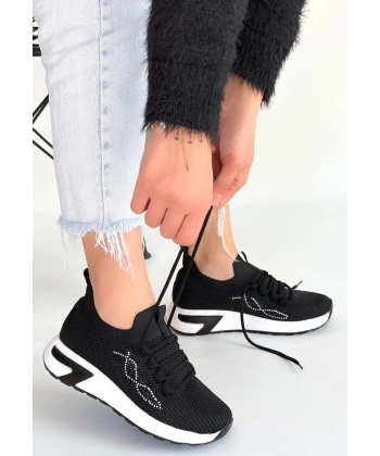 Belan Siyah Triko Bağcıklı Spor Ayakkabı