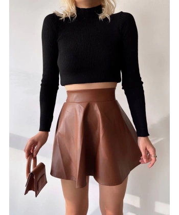 Beli lastikli deri etek kahve s24599