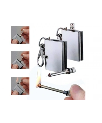 Benzinli Kibrit Çakmak Magnezyum Çubuklu Anahtarlıklı Benzinli Metal Kibrit Gümüş