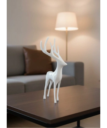 Beyaz Dekoratif Geyik Figürü Şık Ev Aksesuarı