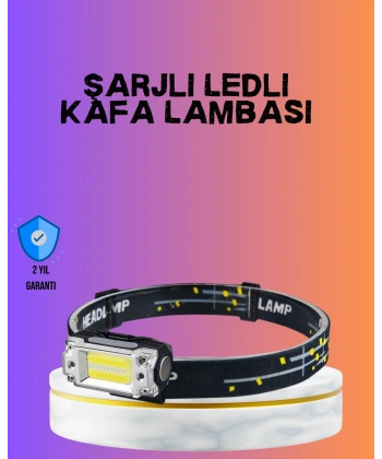 Beyaz Led Işık Sensörlü Kafa Lambası Lityum Batarya Led El Fenerli Şarjlı