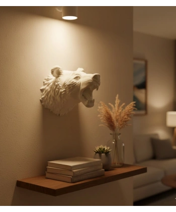 Beyaz Renk 3D Ayı Başı Duvar Dekoru