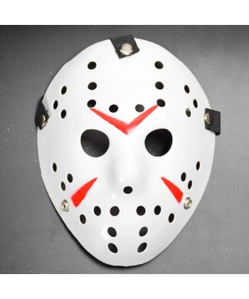 Beyaz Renk Kırmızı Çizgili Tam Yüz Hokey Jason Maskesi Hannibal Maskesi