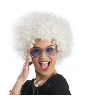 Beyaz Renk Kıvırcık Afro Bonus Peruk