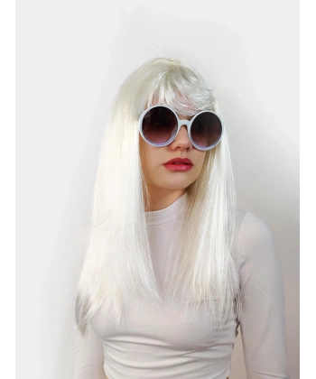 Beyaz Renk Uzun Düz Parti Peruğu