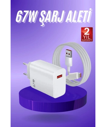 Beyaz Ultra Plus Hızlı Şarj Seti Şarj Adaptörü ve Kablosu 67W